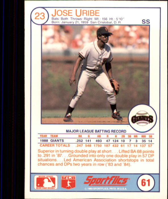 1989 Sportflics #61 Jose Uribe