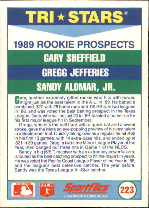 1989 Sportflics #223 Sheffield/Jefferies/S.Alomar Jr. back image