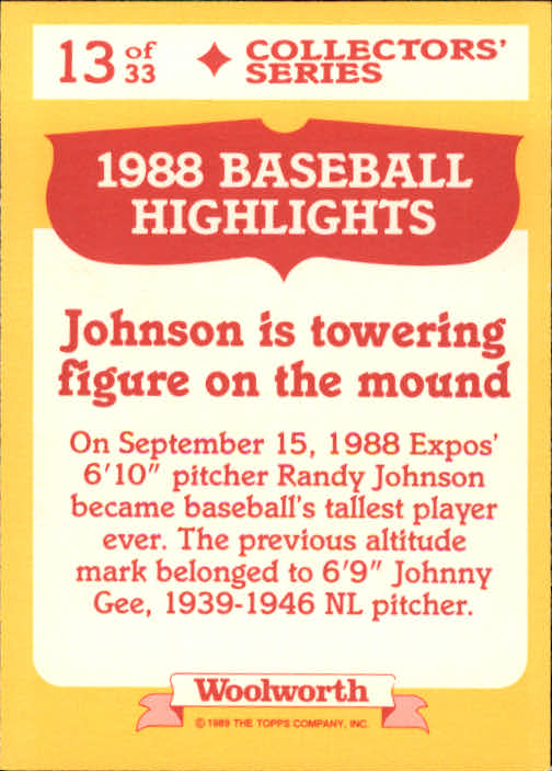 1989 Woolworth's Topps #13 Randy Johnson back image