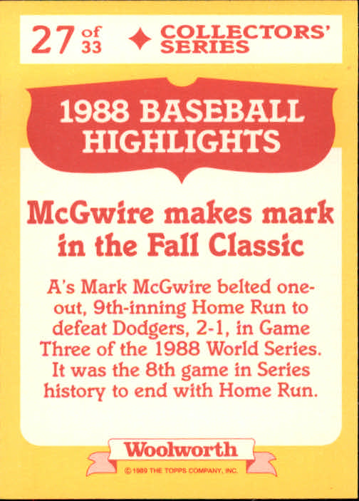 1989 Woolworth's Topps #27 Mark McGwire back image