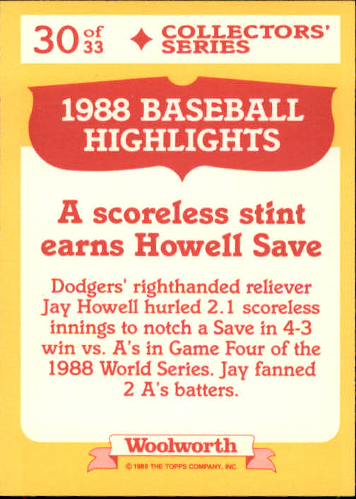 1989 Woolworth's Topps #30 Jay Howell back image