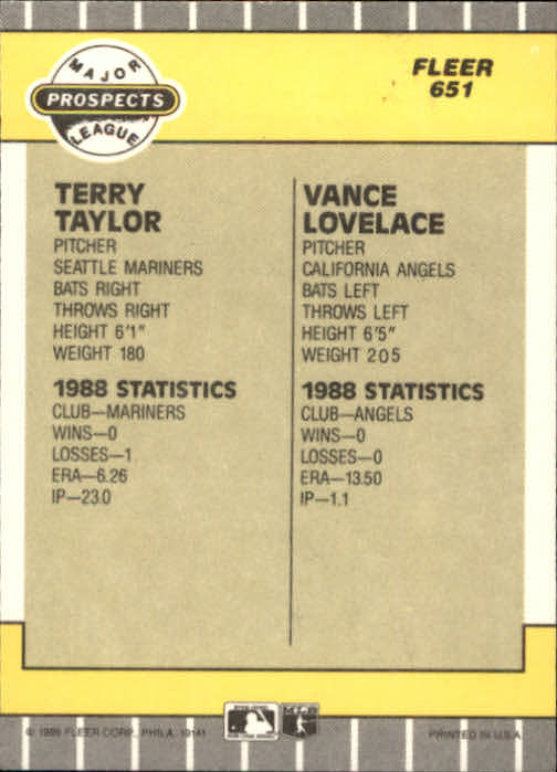 1989 Fleer #651 Terry Taylor RC/Vance Lovelace back image