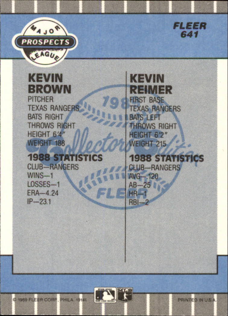 1989 Fleer Glossy #641 Kevin Brown back image