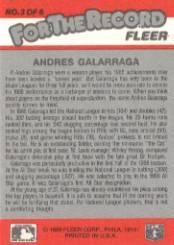1989 Fleer For The Record #3 Andres Galarraga back image