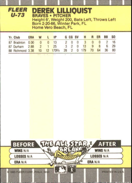 B1886- 1989 Fleer Update BB Karte #S 1-132 + Rookies -du Pick- 15 + Gratis US - Bild 135 von 251