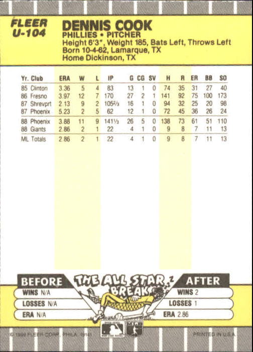 B1886- 1989 Fleer Update BB Karte #S 1-132 + Rookies -du Pick- 15 + Gratis US - Bild 195 von 251