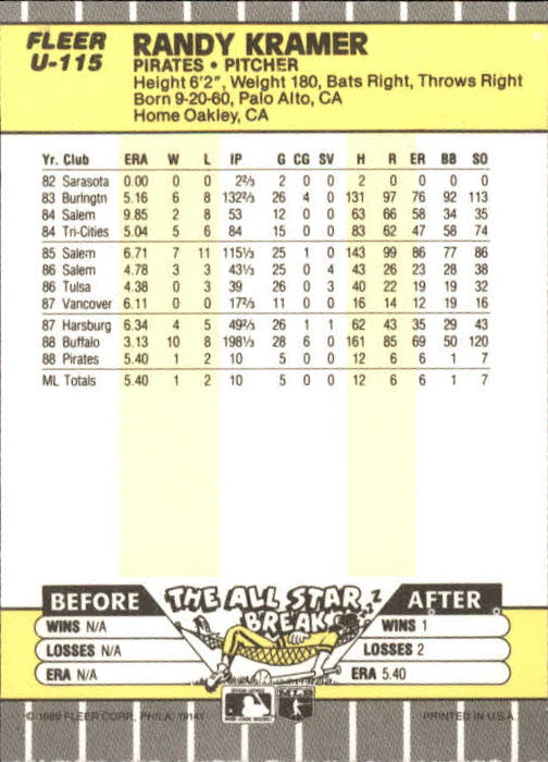 B1886- 1989 Fleer Update BB Karte #S 1-132 + Rookies -du Pick- 15 + Gratis US - Bild 217 von 251