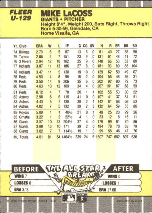 B1886- 1989 Fleer Update BB Karte #S 1-132 + Rookies -du Pick- 15 + Gratis US - Bild 245 von 251