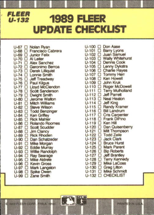 B1886- 1989 Fleer Update BB Karte #S 1-132 + Rookies -du Pick- 15 + Gratis US - Bild 251 von 251