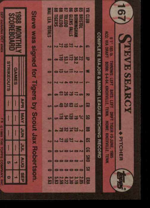 1989 Topps #167 Steve Searcy FS back image