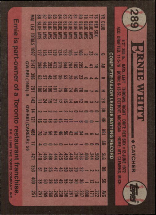 A0415- 1989 Topps Baseball Cards 201-400 +Rookies -You Pick- 15+ FREE US SHIP - Picture 175 of 395
