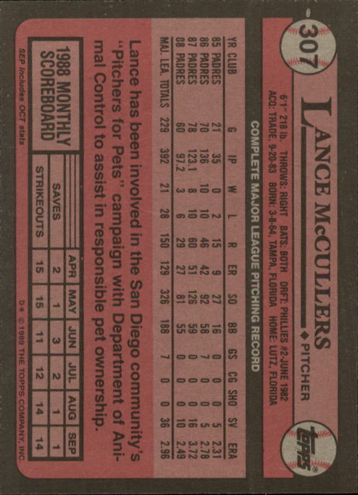 A0415- 1989 Topps Baseball Cards 201-400 +Rookies -You Pick- 15+ FREE US SHIP - Picture 211 of 395