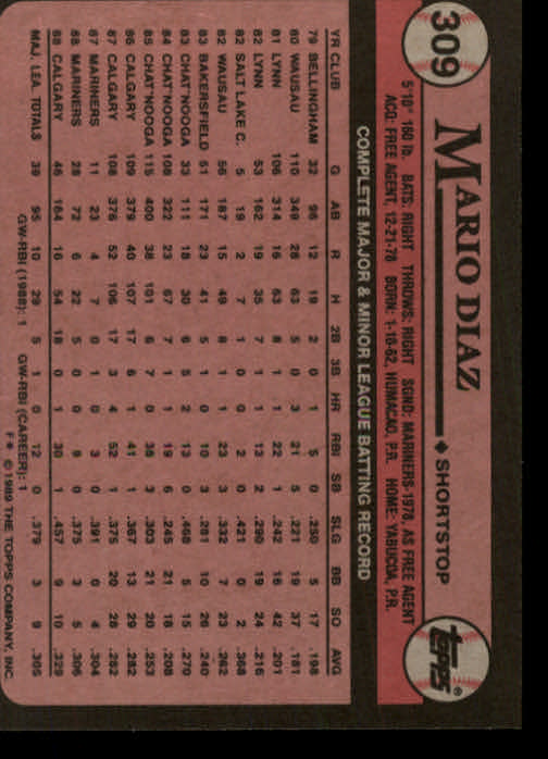 A0415- 1989 Topps Baseball Cards 201-400 +Rookies -You Pick- 15+ FREE US SHIP - Picture 215 of 395