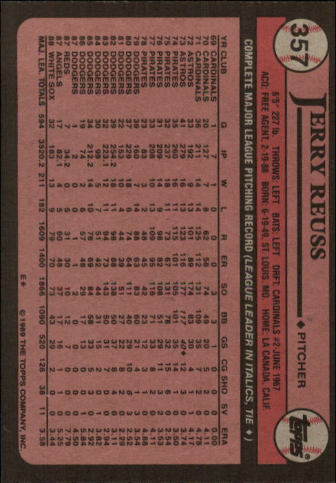 A0415- 1989 Topps Baseball Cards 201-400 +Rookies -You Pick- 15+ FREE US SHIP - Picture 311 of 395
