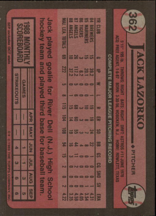 A0415- 1989 Topps Baseball Cards 201-400 +Rookies -You Pick- 15+ FREE US SHIP - Picture 321 of 395