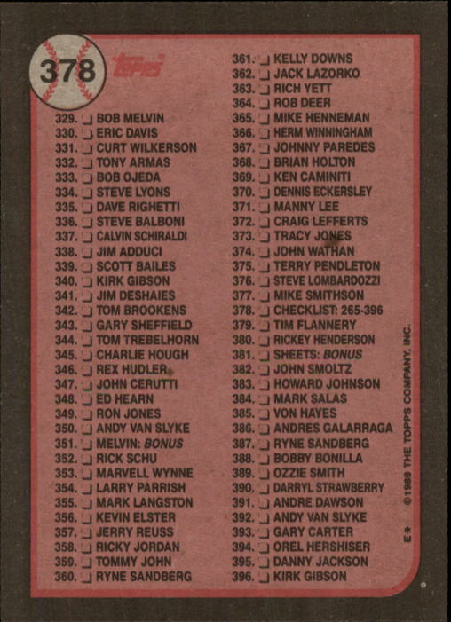 A0415- 1989 Topps Baseball Cards 201-400 +Rookies -You Pick- 15+ FREE US SHIP - Picture 353 of 395
