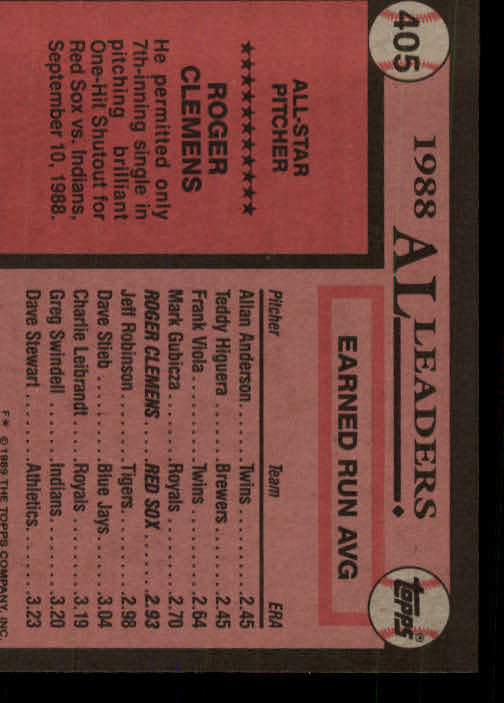 1989 Topps #405 Roger Clemens AS back image