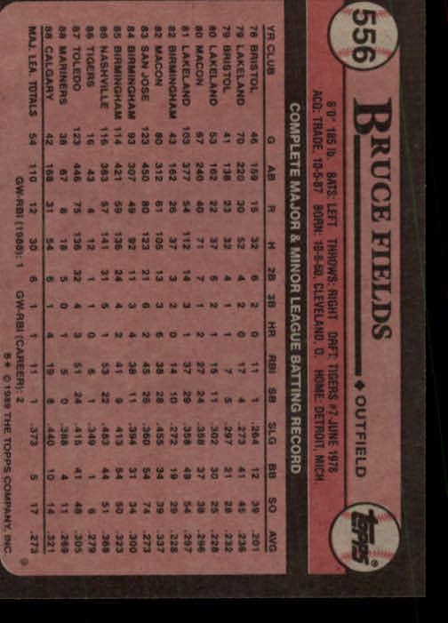 1989 Topps #556 Bruce Fields back image