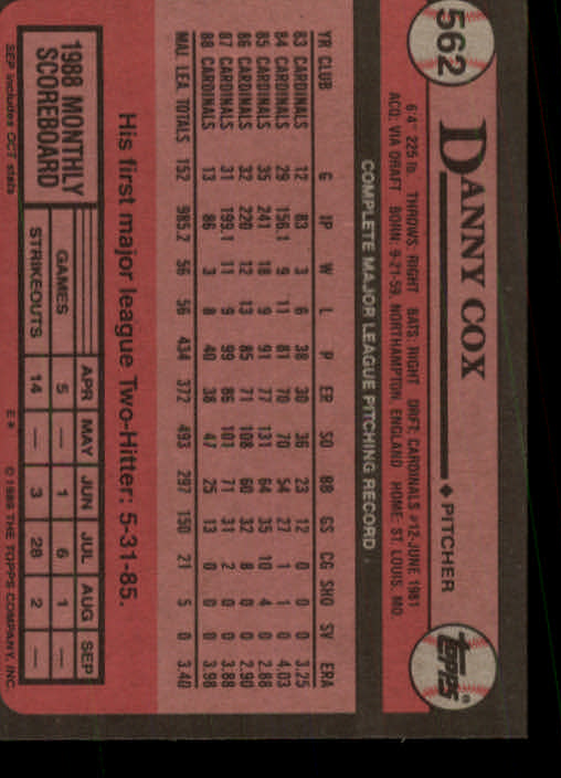1989 Topps #562 Danny Cox back image