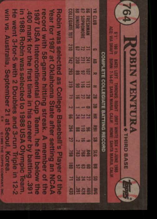 Robin Ventura - White Sox #764 Topps 1989 Baseball RC Trading Card