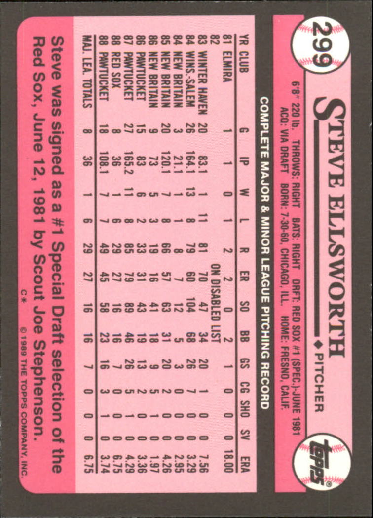 1989 Topps Tiffany #299 Steve Ellsworth back image