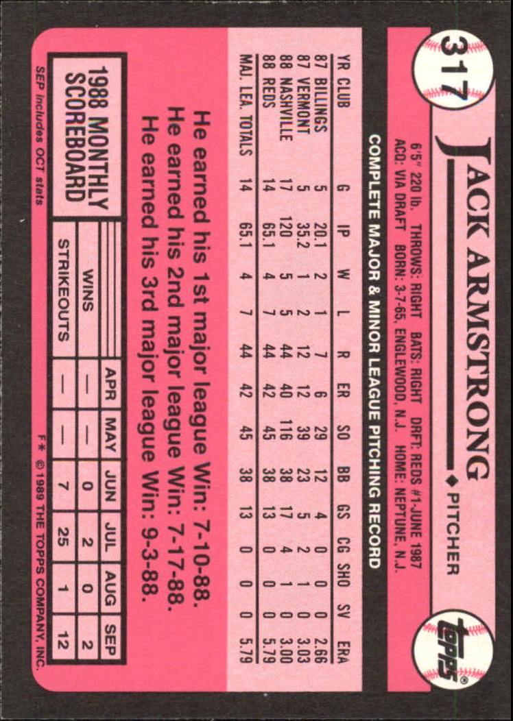 1989 Topps Tiffany #317 Jack Armstrong back image
