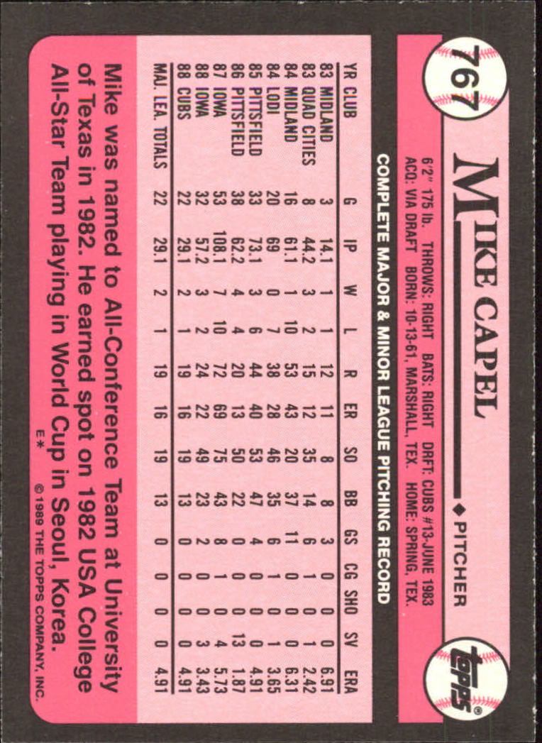 1989 Topps Tiffany #767 Mike Capel back image
