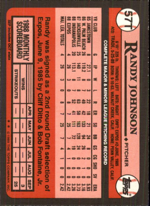 1989 Topps Traded #57T Randy Johnson back image