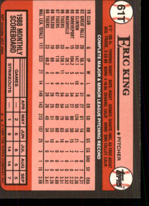 1989 Topps Traded #61T Eric King back image
