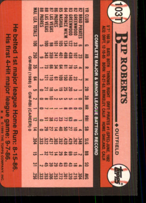 1989 Topps Traded #103T Bip Roberts back image