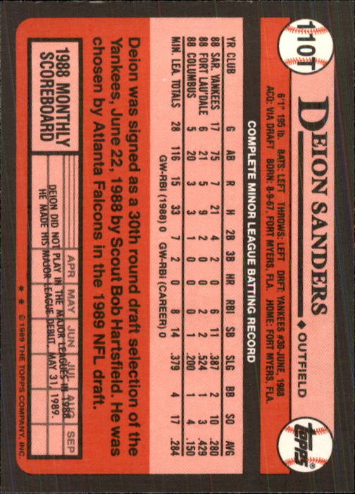 1989 Topps Traded #110T Deion Sanders RC back image