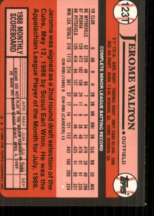 1989 Topps Traded #123T Jerome Walton RC back image