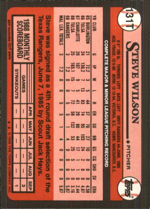 1989 Topps Traded #131T Steve Wilson RC back image
