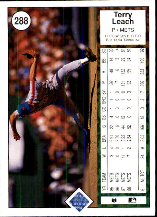 1989 Upper Deck #288 Terry Leach back image