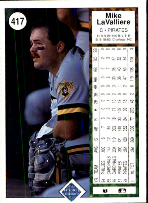 1989 Upper Deck #417 Mike LaValliere back image