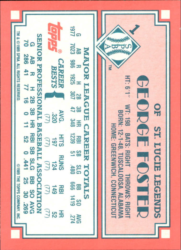 1989-90 Topps Senior League #1 George Foster back image