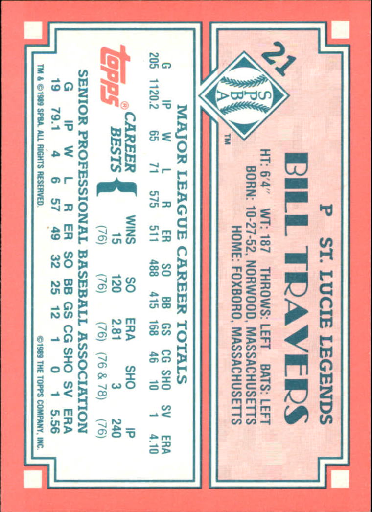 1989-90 Topps Senior League #21 Bill Travers