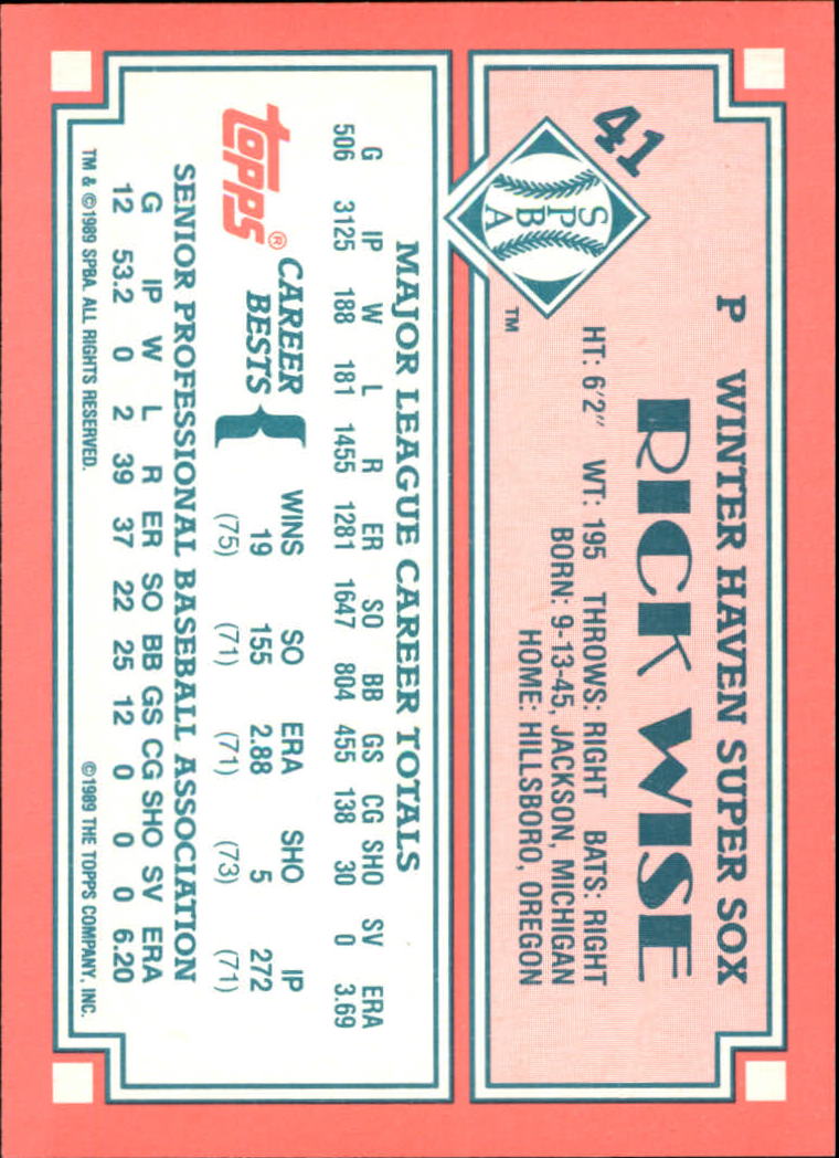 1989-90 Topps Senior League #41 Rick Wise back image
