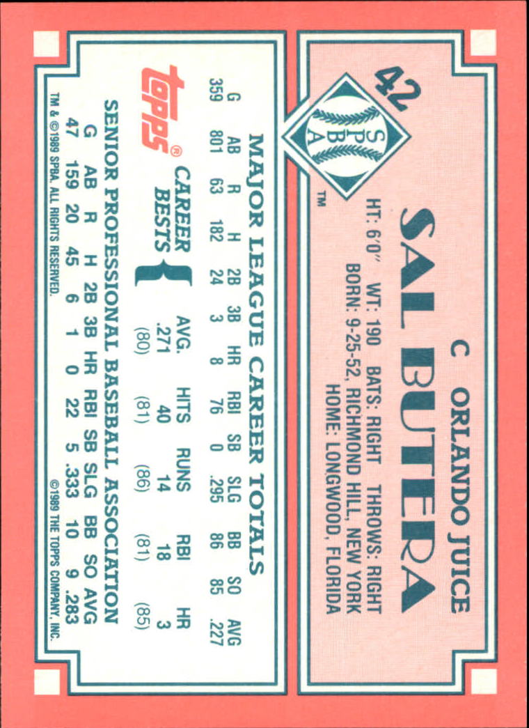 1989-90 Topps Senior League #42 Sal Butera back image