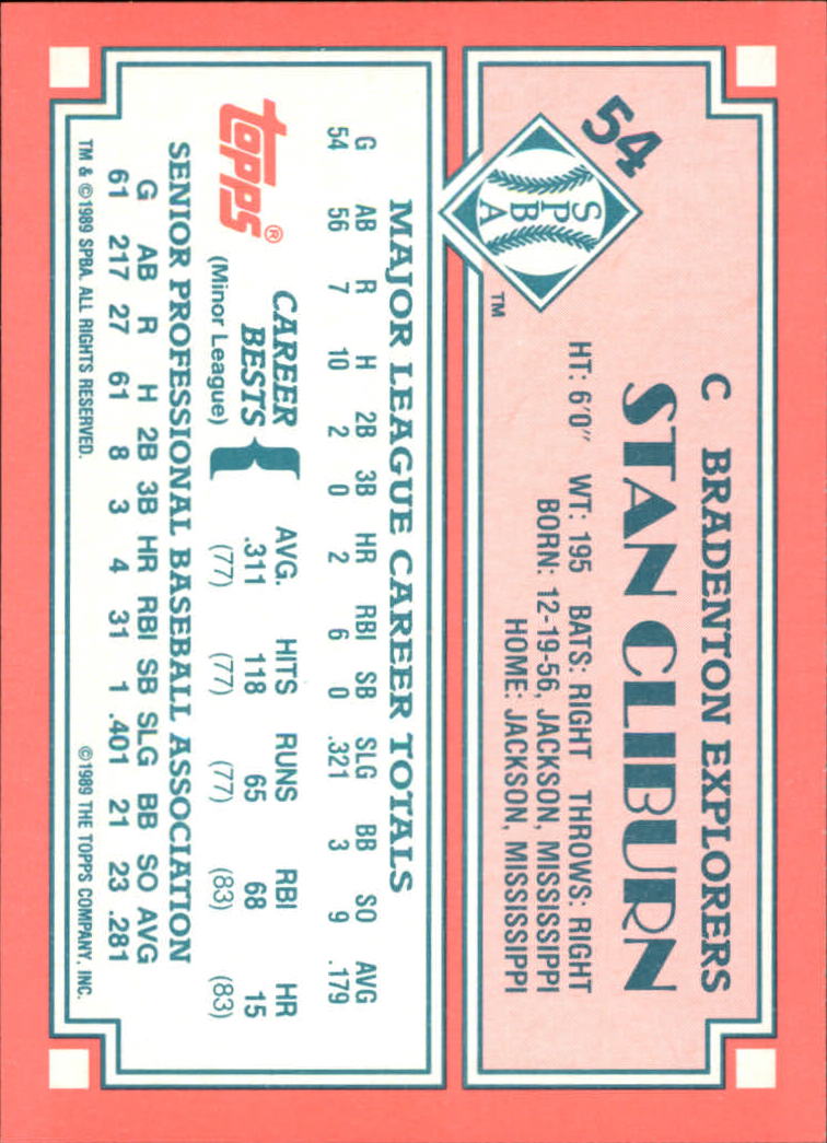 1989-90 Topps Senior League #54 Stan Cliburn back image