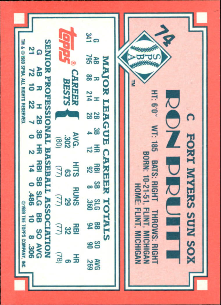 1989-90 Topps Senior League #74 Ron Pruitt back image
