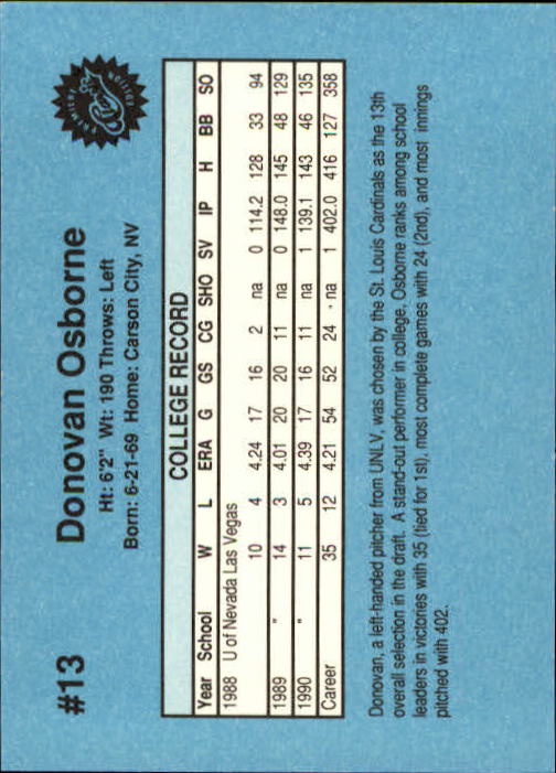 1990 Classic Draft Picks #13 Donovan Osborne back image