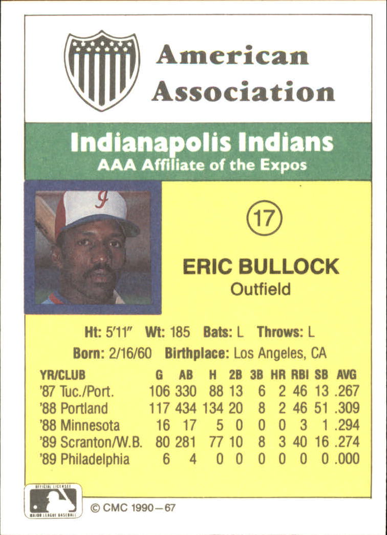 1990 CMC #67 Eric Bullock back image