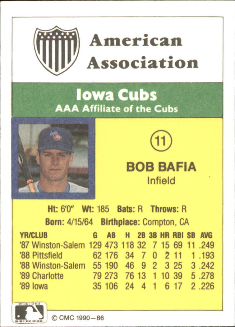 1990 CMC #86 Bob Bafia back image