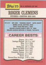 1990 Topps TV All-Stars #25 Roger Clemens back image
