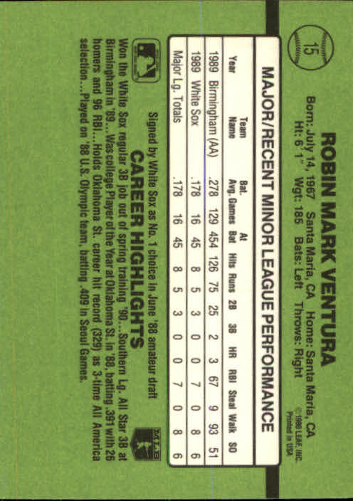 1990 Donruss Rookies #15 Robin Ventura back image
