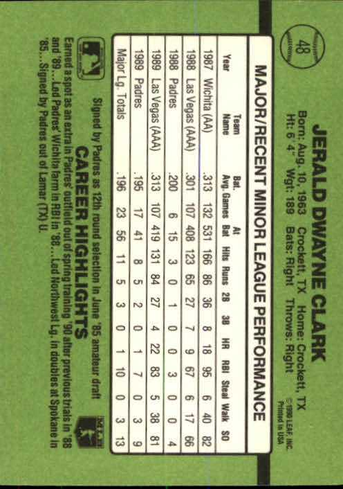 1990 Donruss Rookies #48 Jerald Clark back image