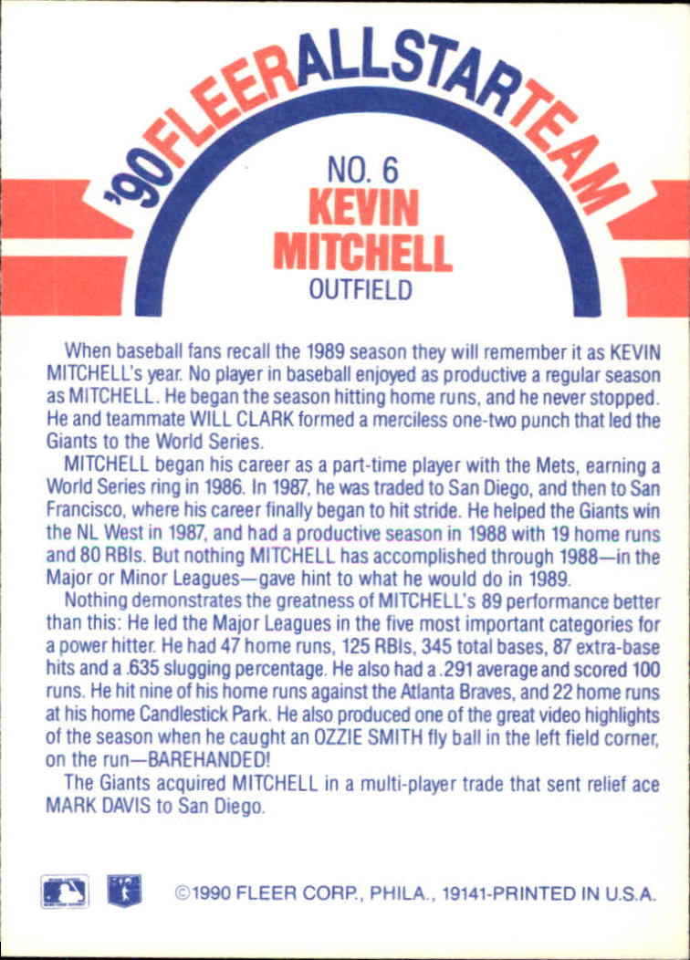 1990 Fleer Baseball "All-Stars" Insert Cards - Picture 13 of 25