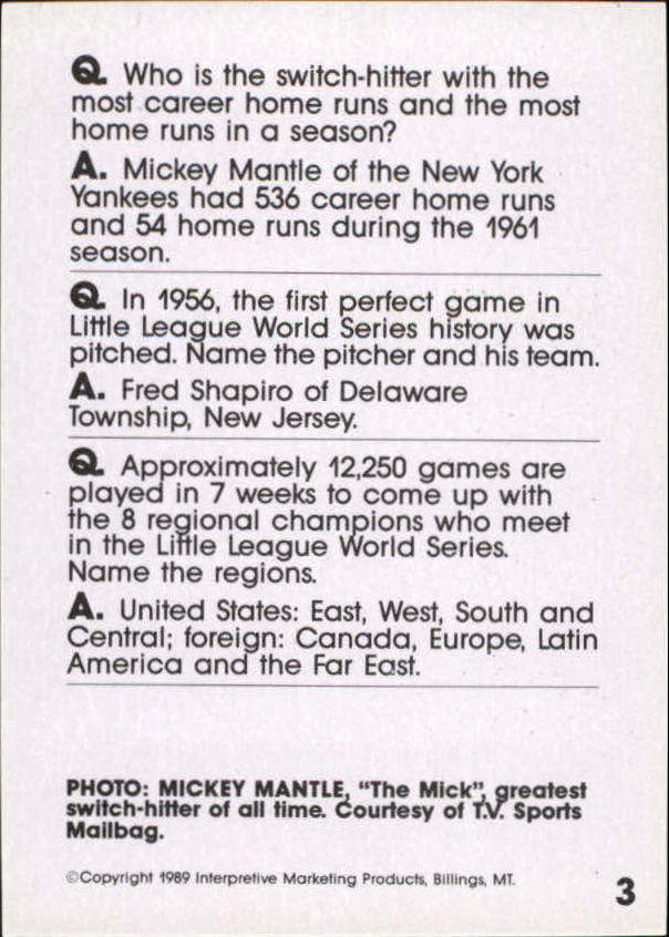 1990 Baseball Wit #3 Mickey Mantle back image
