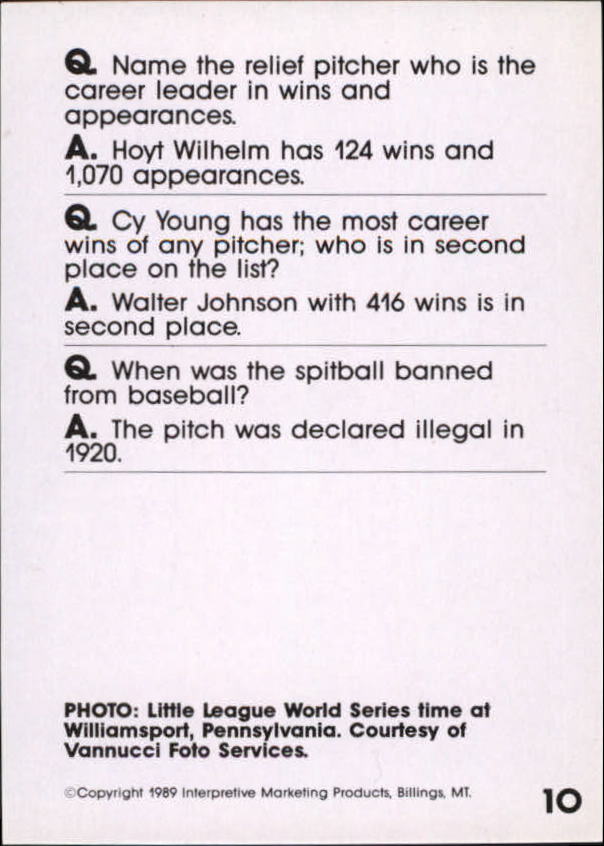 1990 Baseball Wit #10 Little League/World Series back image